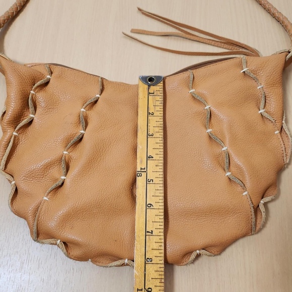 FATTO A MANO By Carlos Falchi Leather Crecent Moon Whip Stitch Hobo Sling Bag - Picture 5 of 12